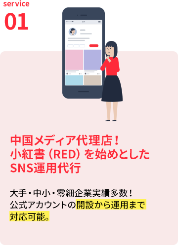 中国メディア代理店！
小紅書（RED）を始めとしたSNS運用代行
